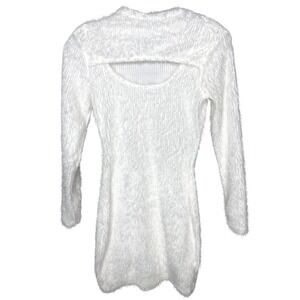 CHICME‎ Small White Fuzzy Knit Cutout Mini Dress Long Sleeve Bodycon